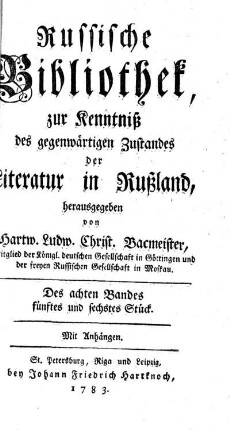 Des achten Bandes fünftes und sechstes Stück