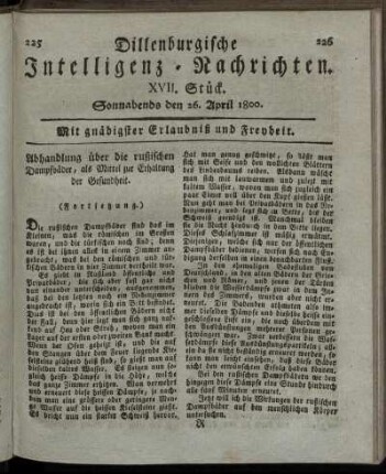 XVII. Stück. Sonnabends den 26. April 1800.