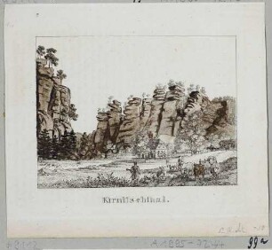 Im Kirnitzschtal zwischen Bad Schandau und Hinterhermsdorf bei Sebnitz in der Sächsischen Schweiz, mit Mühle (?), aus "Andenken an die Sächsische Schweiz" von Richter