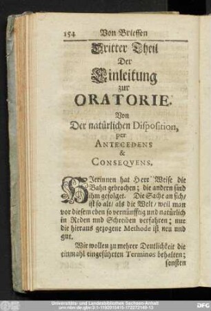 Dritter Theil Der Einleitung zur Oratorie.