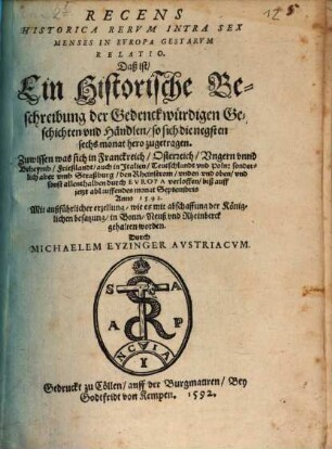Recens historica rerum intra sex menses in Europa gestarum relatio