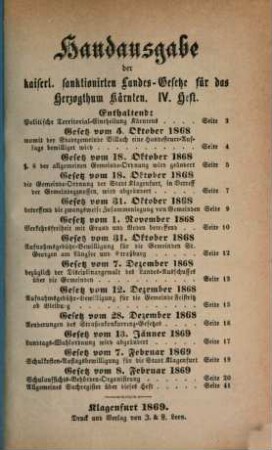 Gesetzsammlung für das Herzogthum Kärnten, 4. Politische Territorial-Eintheilung Kärntens ...