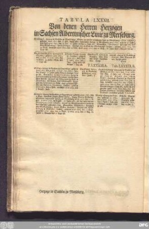 Tabula LXXXII. Von denen Herren Herzogen in Sachsen Albertinischer Linie zu Merseburg.