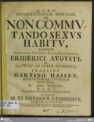 Dissertationem Moralem, De Non Commutando Sexus Habitu ...