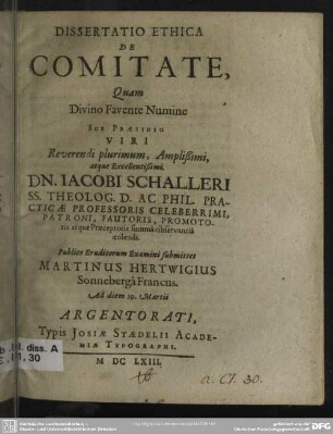 Dissertatio ethica de comitate