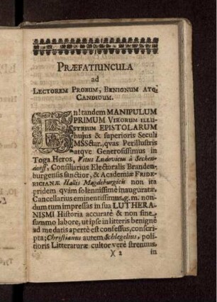 Praefatiuncula ad Lectorem Probum, Benignum Atq. Candidum