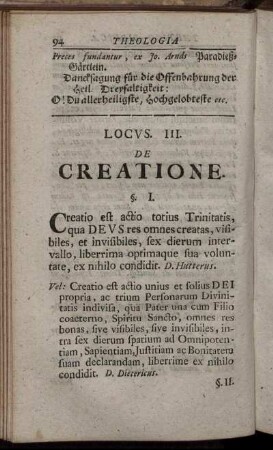 Locus III. De Creatione. - Locus V. Imagine Dei.