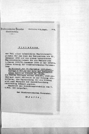 Vorlagen welche nicht für die Oeffentlichkeit bestimmt sind., 9. September 1899