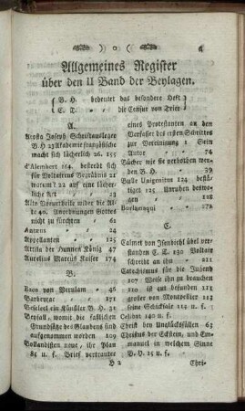 Allgemeines Register über den II. Band der Beylagen