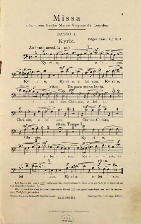 Missa in honorem Beatae Mariae Virginis de Lourdes : op. XLI