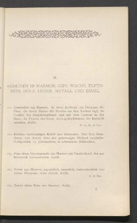 II. Arbeiten in marmor, gips, wachs, elfenbein, holz, leder, metall und email