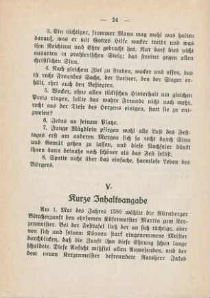 V. Kurze Inhaltsangabe