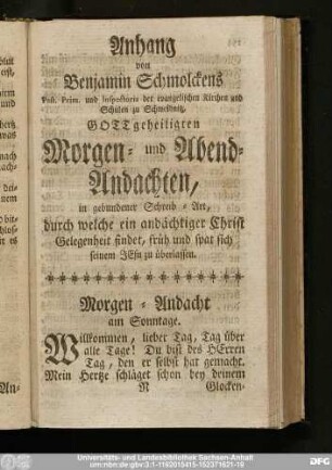 Morgen-Andacht am Sonntage.