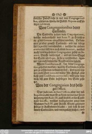 Von Congregationibus derer Cardinäle.