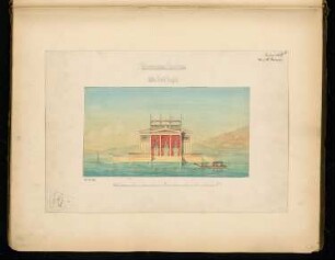 Schwimmendes Badehaus Monatskonkurrenz Januar 1869: Aufriss (mit Treppenaufgang); Maßstabsleiste