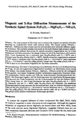 Magnetic and x-ray diffraction measurements of the synthetic spinel system FeFe₂O₄ - MgFe₂O₄ - NiFe₂O₄