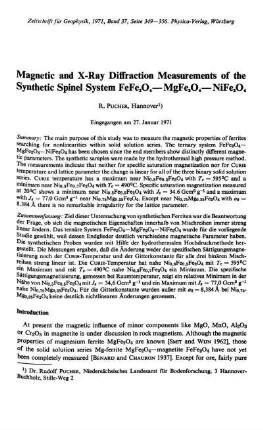Magnetic and x-ray diffraction measurements of the synthetic spinel system FeFe₂O₄ - MgFe₂O₄ - NiFe₂O₄