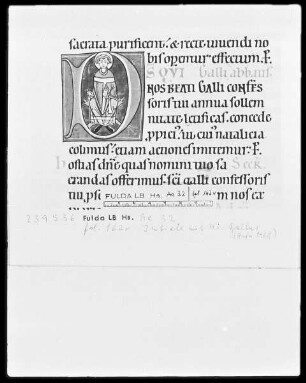 Graduale, Sakramentar und Sequentiar — Initiale D (eus qui), darin der heilige Gallus, Folio 162verso