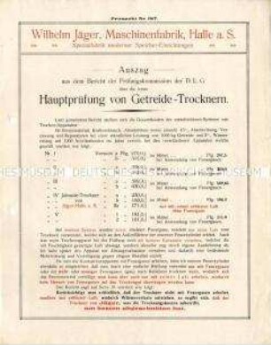Auszug aus dem Bericht der Prüfungskommission der Deutschen Landwirtschafts-Gesellschaft über Getreide-Trockner