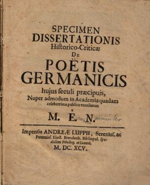 Specimen dissertationis historico-criticae de poetis germanicis