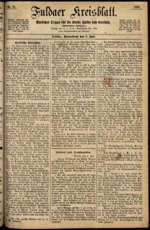 Erste Ausgabe vom Samstag, den 07. Juli 1883.