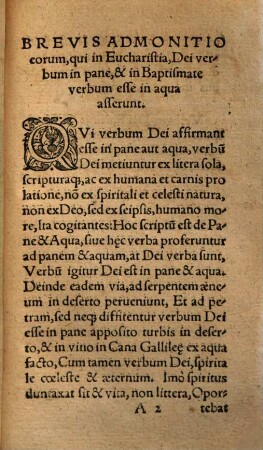 Inqvisitio De Verbo Dei, An Sit In Pane Eucharistiæ, & Aqua Baptismatis