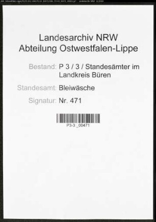 Sterberegister Standesamt Bleiwäsche