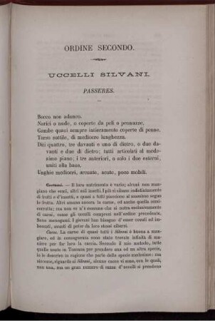 Ordine Secondo. Uccelli Silvani. Passeres.