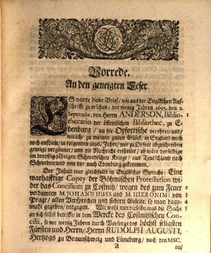 Protestatio Bohemorum : oder, Der ... an das Concilium nacher Costnitz abgefertigte Hussiten-Brieff ...