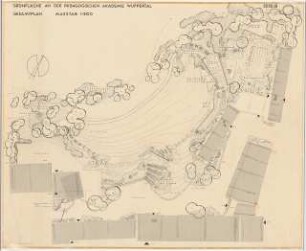 Grünflächen an der Pädagogischen Akademie Wuppertal: Lageplan mit Gartenplan 1:200