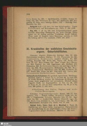 XI. Krankheiten der weiblichen Geschlechtsorgane. Geburtshülfliches