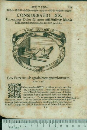 Consideratio XX. Expenditur Dolor & amor afflictissimæ Matris Dei, dum Filium suum duodennem perdidit.