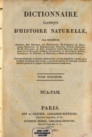Dictionnaire classique d'histoire naturelle, 12. Nua - Pam
