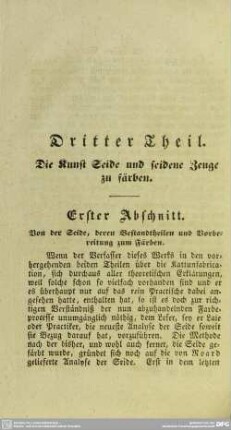 Dritter Theil. Die Kunst Seide und seidene Zeuge zu färben