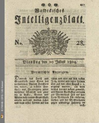 No. 28. Dienstag den 10 Julius 1804