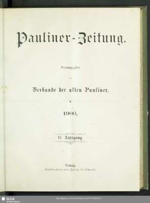 12.1900: Pauliner-Zeitung : Mitteilungen des Verbandes der Alten Pauliner