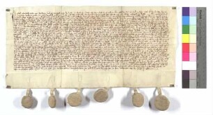 Berthold Göler von Ravensburg (Ravensperg) und sein Vetter dieses Namens verkaufen dem Kloster Maulbronn den Weißen Hof in Zaisenhausen.