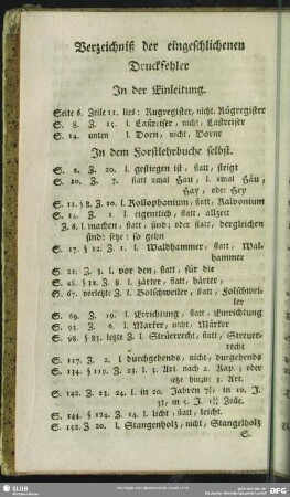 Verzeichniß der eingeschlichenen Druckfehler