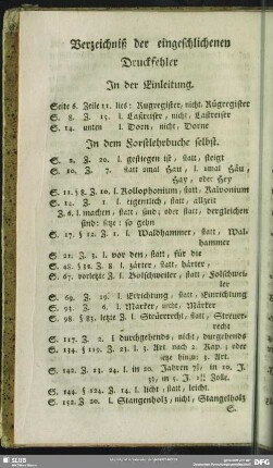 Verzeichniß der eingeschlichenen Druckfehler