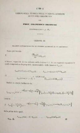 Lezioni sulla teoria delle funzioni Jacobiane ad un solo argomento.