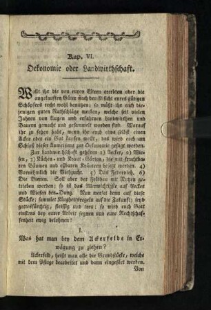 Kap. VI.: Oekonomie oder Landwirtschaft
