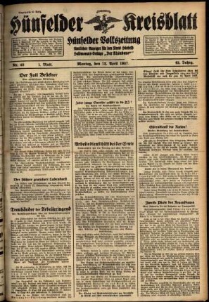 Erste Ausgabe vom Montag, den 12. April 1937.