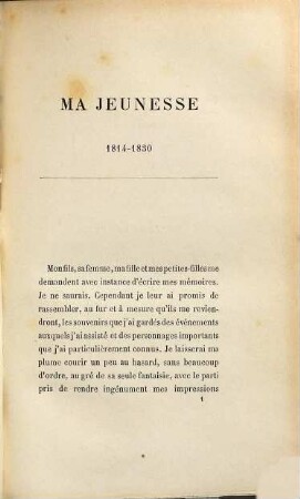 Ma jeunesse 1814 - 1830 : Souvenirs par le Comte d'Haussonville