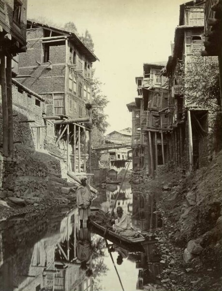 Merchants with a small boat, between their Houses on the Srinigar Canal