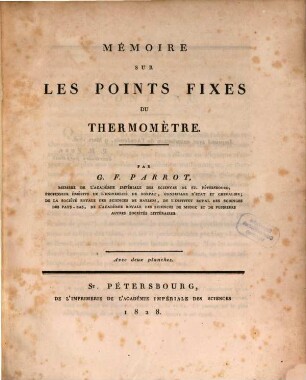 Memoire sur les points fixes du thermometre