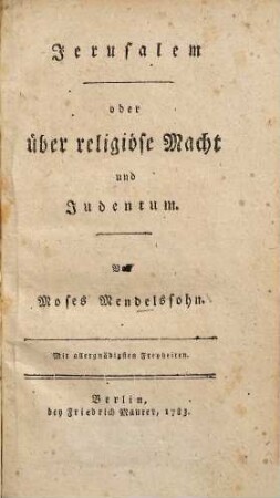 Jerusalem oder über religiöse Macht und Judentum