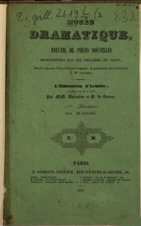 L' éducation d'Achille : comédie-vaudeville en un acte