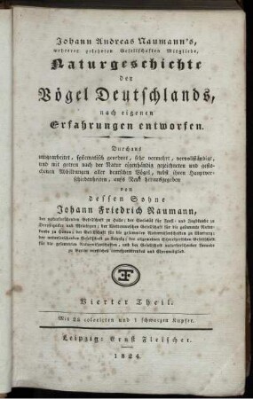 Theil 4, Text: Johann Andreas Naumann's Naturgeschichte der Vögel Deutschlands. Theil 4, Text