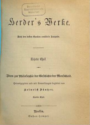 Herders Werke, 10 : Ideen zur Philosophie der Geschichte der Menschheit ; 2