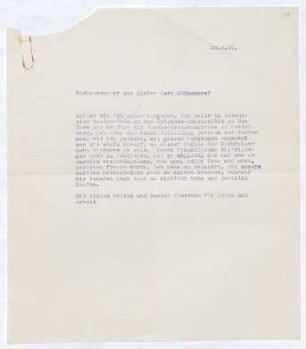 Brief von Gerhart Hauptmann an Eugen Kühnemann